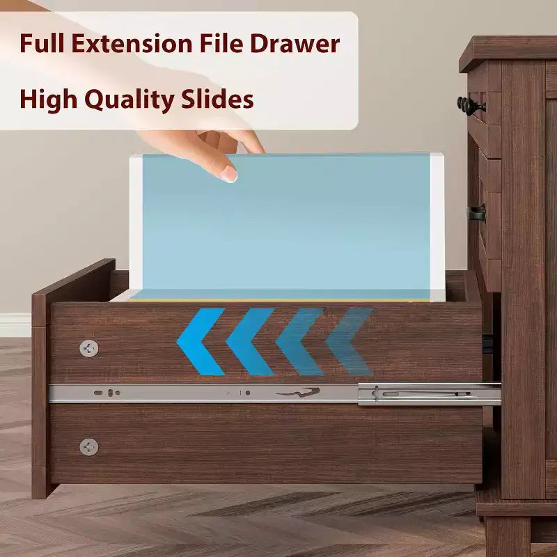 Farmhouse Home Office Desk with Charging Station and File Cabinet, 53.5 in
