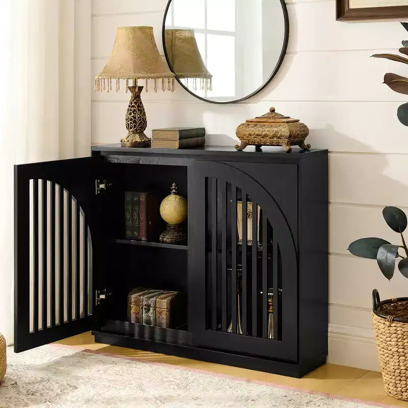 Modern Recessed Sideboard with Two Outlet Holes – Storage Cabinet for Living Room, Entryway, Hallway & Kitchen