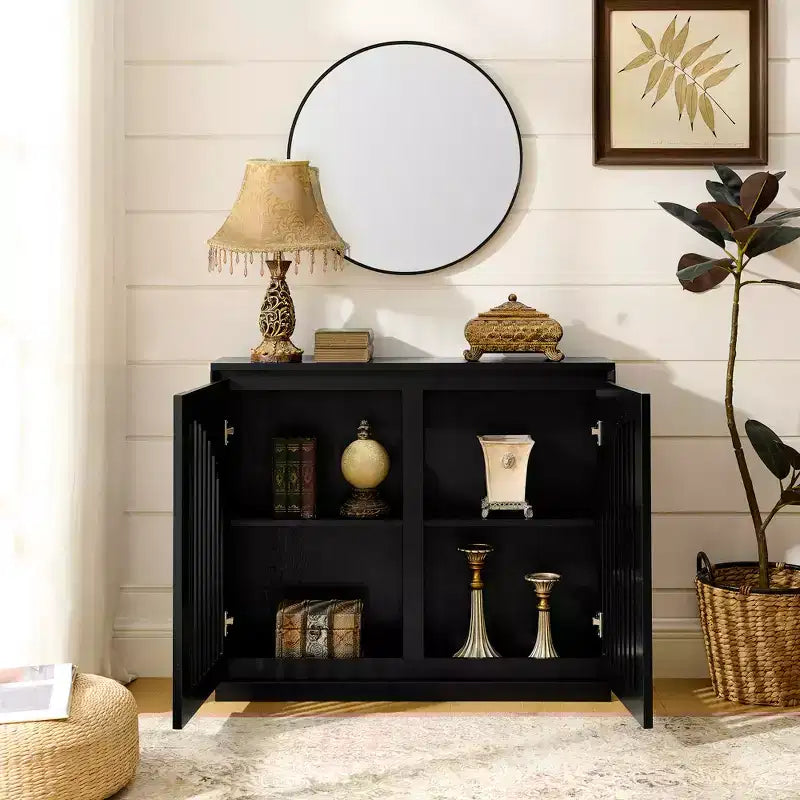Modern Recessed Sideboard with Two Outlet Holes – Storage Cabinet for Living Room, Entryway, Hallway & Kitchen