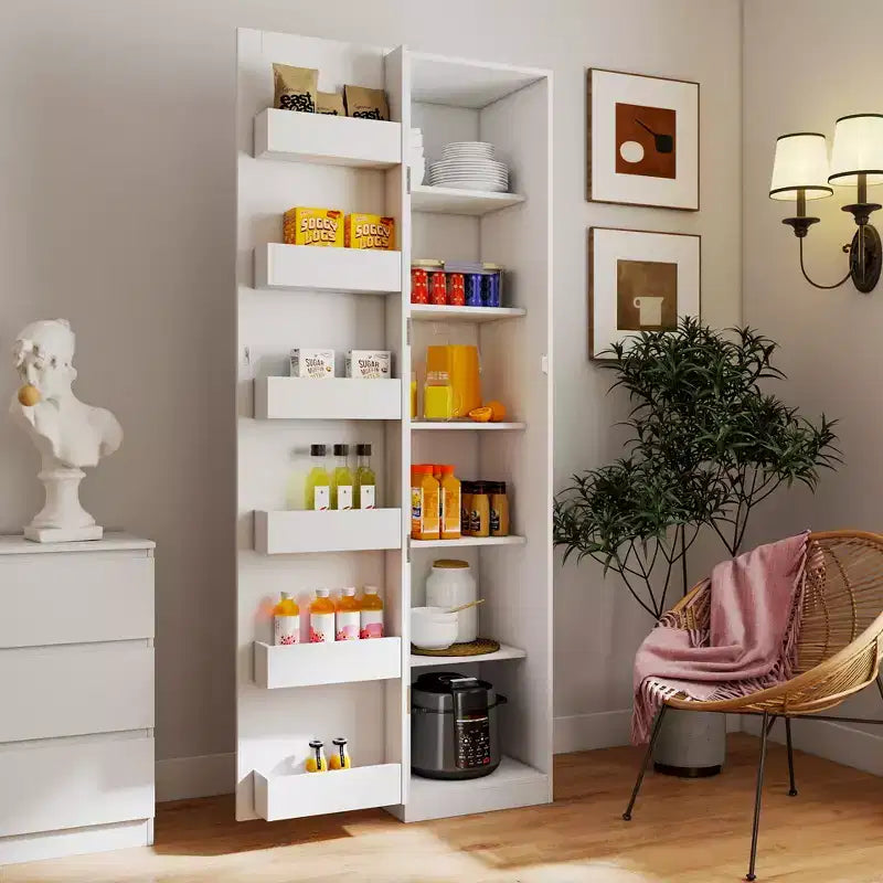 Kitchen Sideboard, White Freestanding Cabinet with Doors and Shelves, Suitable for Kitchens, Living Rooms, and Dining Rooms