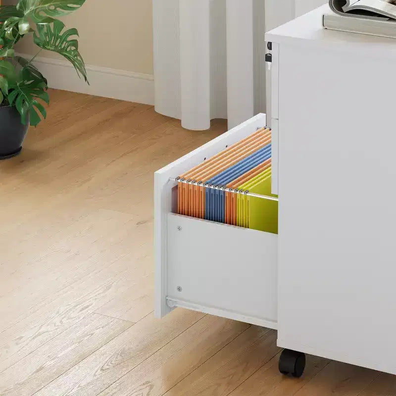 3-Drawer Lockable Wooden File Cabinet, Mobile Under-Desk Rolling Storage Organizer for Letter/Legal/A4