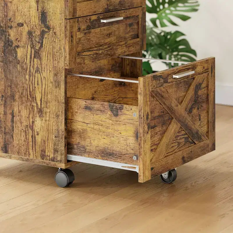 3-Drawer Lockable Wooden File Cabinet, Mobile Under-Desk Rolling Storage Organizer for Letter/Legal/A4