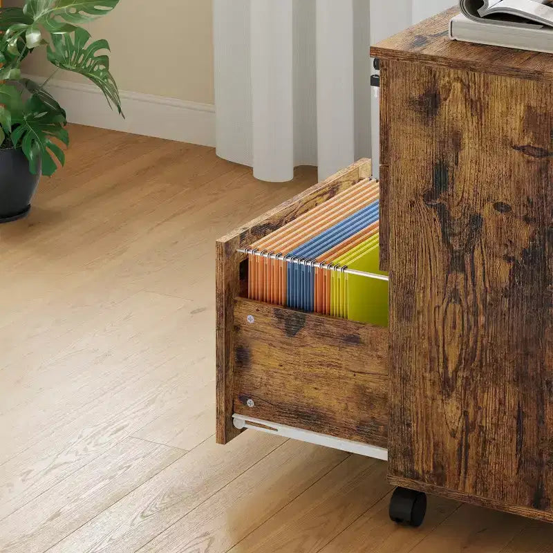 3-Drawer Lockable Wooden File Cabinet, Mobile Under-Desk Rolling Storage Organizer for Letter/Legal/A4
