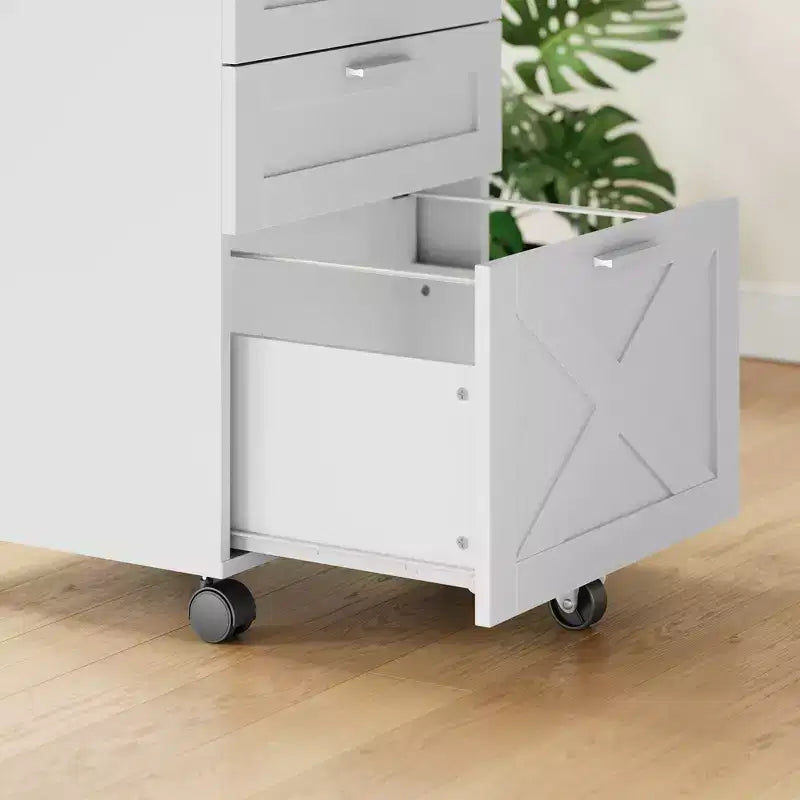 3-Drawer Lockable Wooden File Cabinet, Mobile Under-Desk Rolling Storage Organizer for Letter/Legal/A4