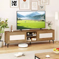 TV Stand w/2 Storage Cabinets & Open Shelves, Cable Hole for TVs up to 70''