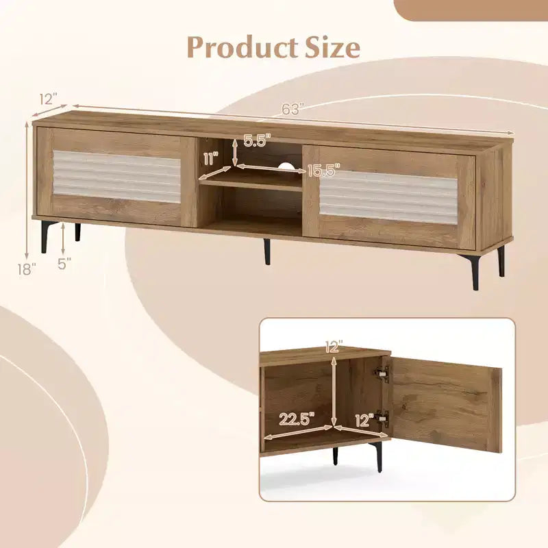 TV Stand w/2 Storage Cabinets & Open Shelves, Cable Hole for TVs up to 70''