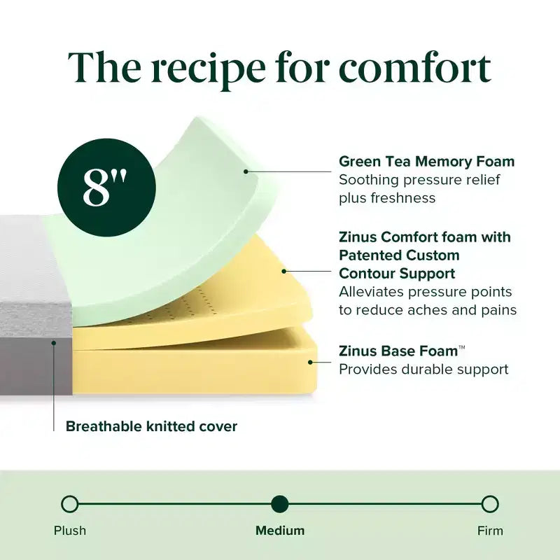 8 Inch Memory Foam Mattress, Short Queen, Fiberglass Free, Medium Firm, Breathable & Certified Safe
