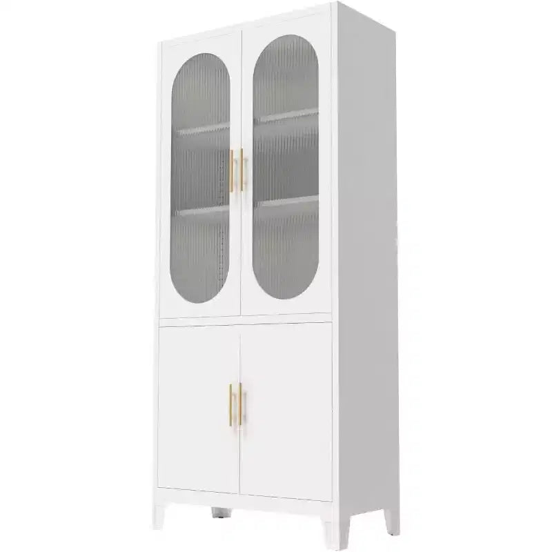 COZONY Modern Pantry Cabinet with Fluted Glass Doors, 71 Kitchen Storage Cabinet, Metal Accent Storage Cupboard for Dining Room & Kitchen Organizer