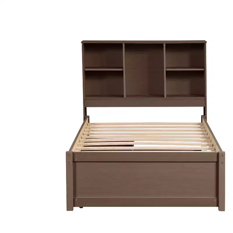 Modern Twin Size Bed Frame With Bookcase Headboard, USB Port and 2 Drawers