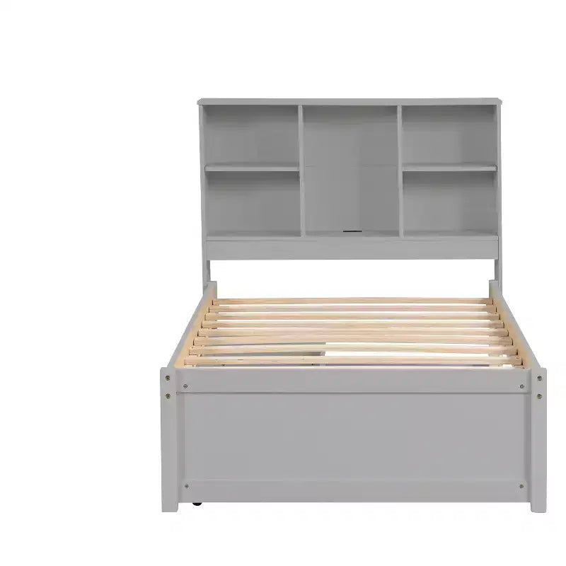 Modern Twin Size Bed Frame With Bookcase Headboard, USB Port and 2 Drawers