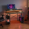 47" Gaming Desk with LED Lights & Power Outlets, Monitor Stand & 2-Tier Storage Shelf, Black