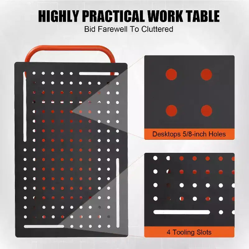 Heavy-Duty Welding Table Cart with Wheels, 36 x 24 Steel Workbench Top, 1200 lb Portable Welding Work Table with Fixture Holes