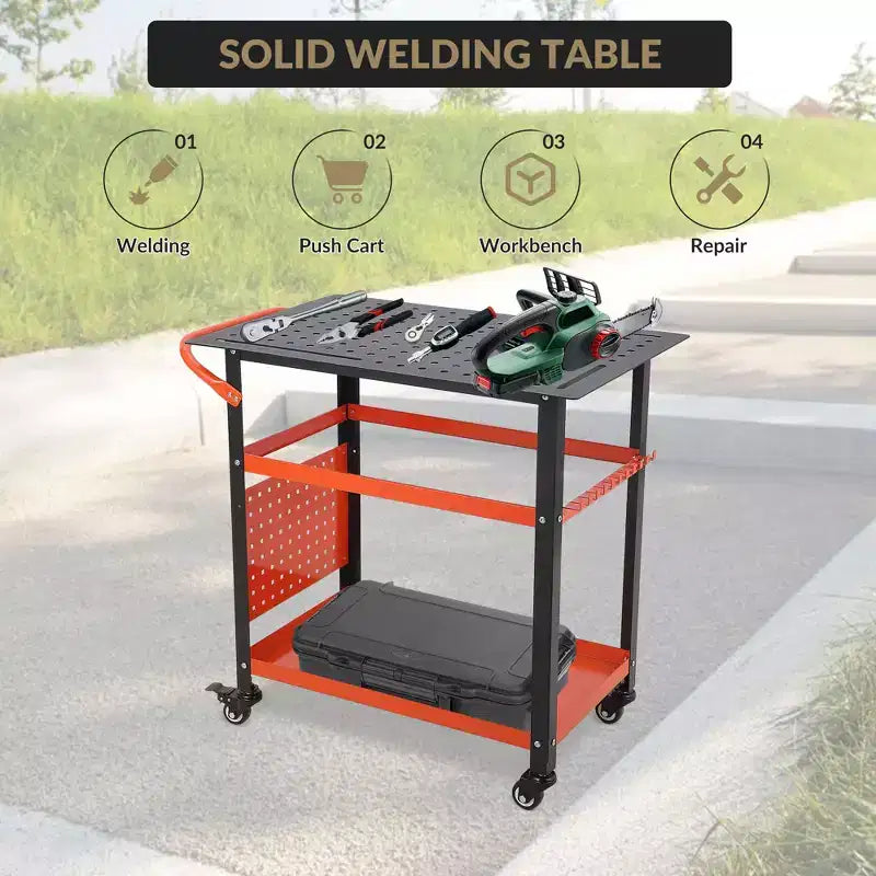Heavy-Duty Welding Table Cart with Wheels, 36 x 24 Steel Workbench Top, 1200 lb Portable Welding Work Table with Fixture Holes