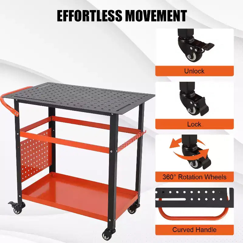 Heavy-Duty Welding Table Cart with Wheels, 36 x 24 Steel Workbench Top, 1200 lb Portable Welding Work Table with Fixture Holes
