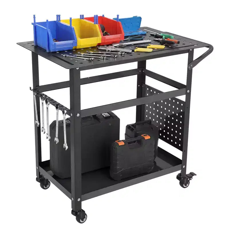 Heavy-Duty Welding Table Cart with Wheels, 36 x 24 Steel Workbench Top, 1200 lb Portable Welding Work Table with Fixture Holes