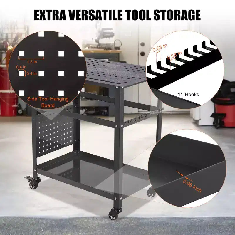 Heavy-Duty Welding Table Cart with Wheels, 36 x 24 Steel Workbench Top, 1200 lb Portable Welding Work Table with Fixture Holes