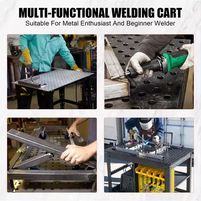 Heavy-Duty Welding Table Cart with Wheels, 36 x 24 Steel Workbench Top, 1200 lb Portable Welding Work Table with Fixture Holes
