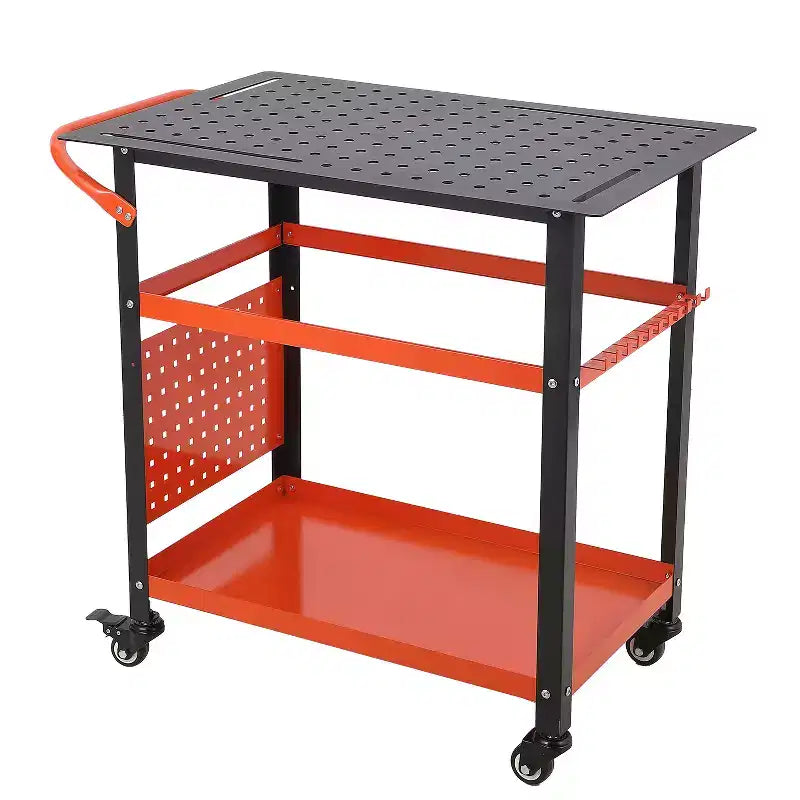 Heavy-Duty Welding Table Cart with Wheels, 36 x 24 Steel Workbench Top, 1200 lb Portable Welding Work Table with Fixture Holes