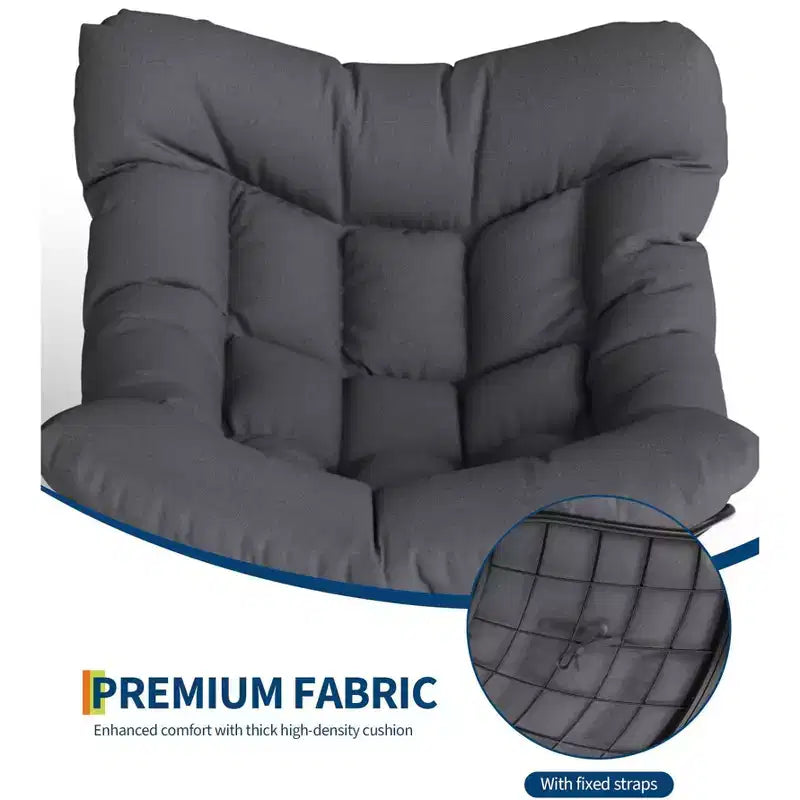 Oversized Outdoor Lounge Chair with Footrest, Metal Papasan Rocking Egg Chair for Patio Balcony