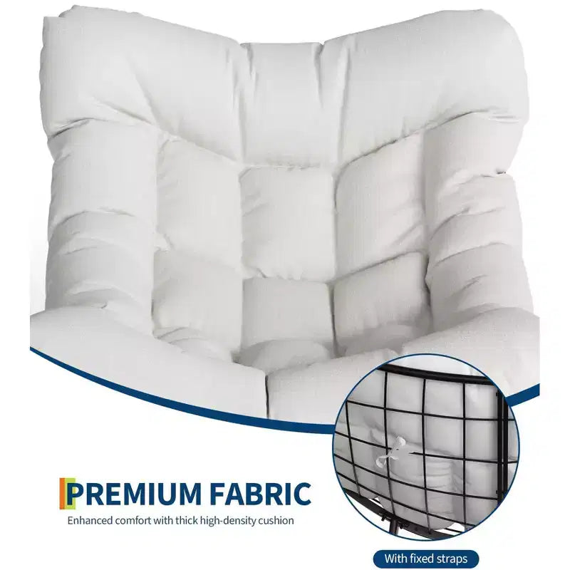 Oversized Outdoor Lounge Chair with Footrest, Metal Papasan Rocking Egg Chair for Patio Balcony
