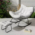 COZONY 40 Oversized Outdoor Lounge Chair with Footrest, Metal Papasan Rocking Egg Chair for Patio Balcony