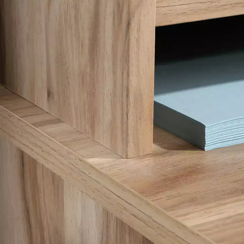 Rotating Bookshelf, 360° 5-Tier Corner Bookcase with Drawer, Floor Standing Wood Narrow Storage Rack