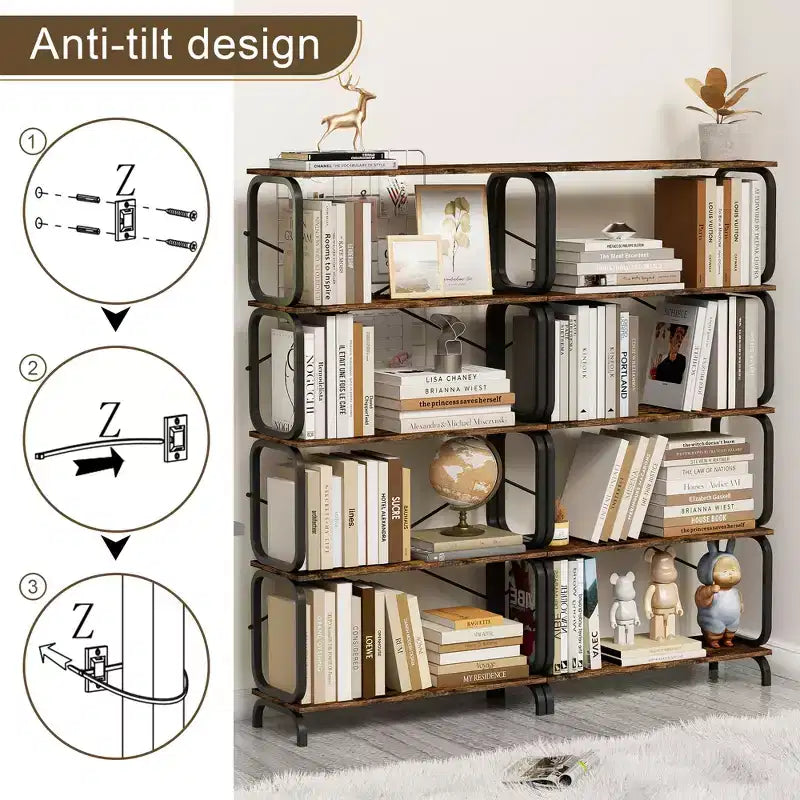 Rotating Bookshelf, 360° 5-Tier Corner Bookcase with Drawer, Floor Standing Wood Narrow Storage Rack