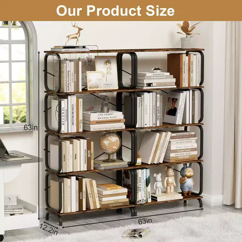 Rotating Bookshelf, 360° 5-Tier Corner Bookcase with Drawer, Floor Standing Wood Narrow Storage Rack