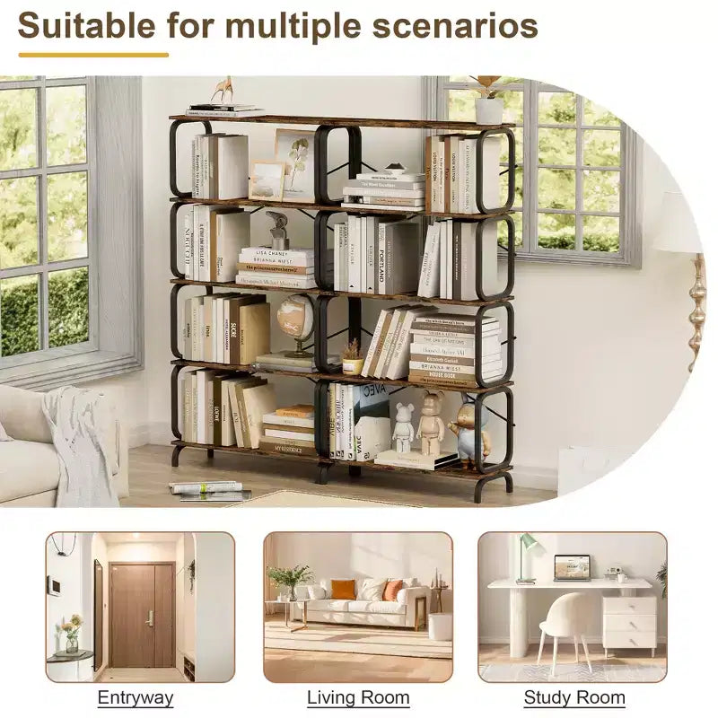 Rotating Bookshelf, 360° 5-Tier Corner Bookcase with Drawer, Floor Standing Wood Narrow Storage Rack