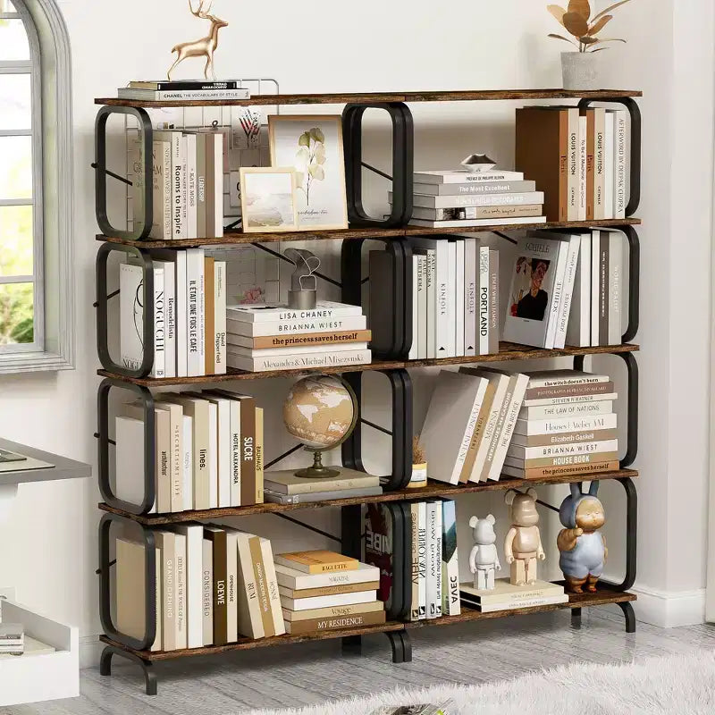Rotating Bookshelf, 360 Degree Display 5 Tier Corner Bookshelf with Drawer for Small Space, Floor Standing Bookcase Storage Rack Wood Narrow Organizer