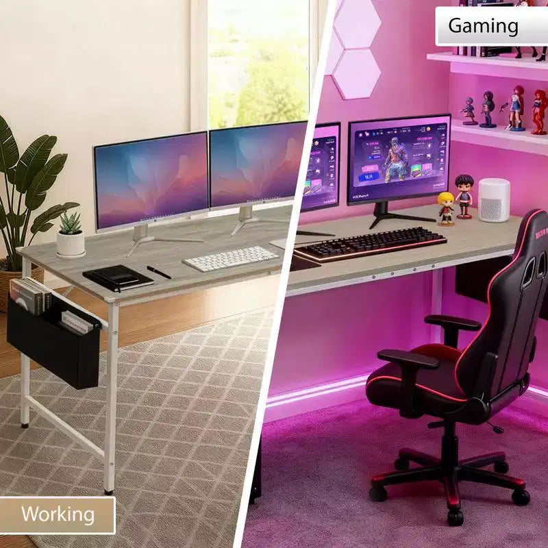 63" Computer Desk for Home Office with Storage, Side Hooks & Adjustable Feet