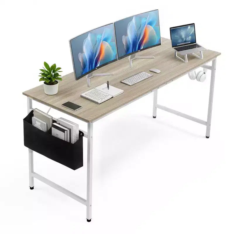 63" Computer Desk for Home Office with Storage, Side Hooks & Adjustable Feet