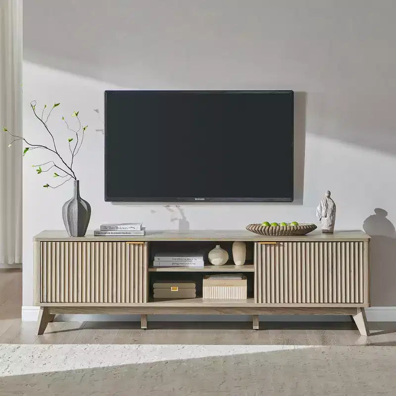 70" TV Stand Entertainment Center for TVs Up to 80", Wood Media Console with Open Storage & Side Cabinets