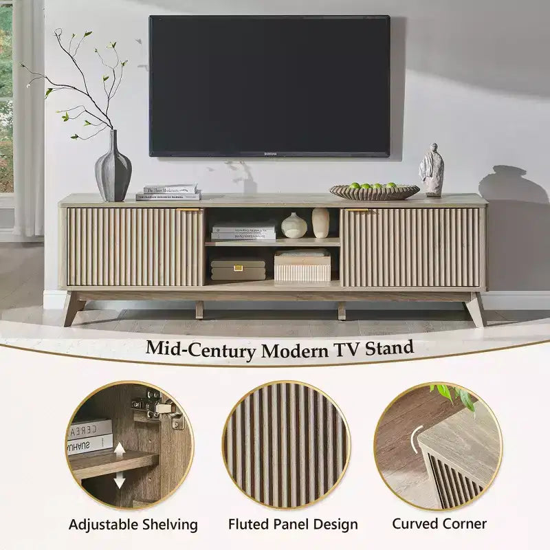 70" TV Stand Entertainment Center for TVs Up to 80", Wood Media Console with Open Storage & Side Cabinets
