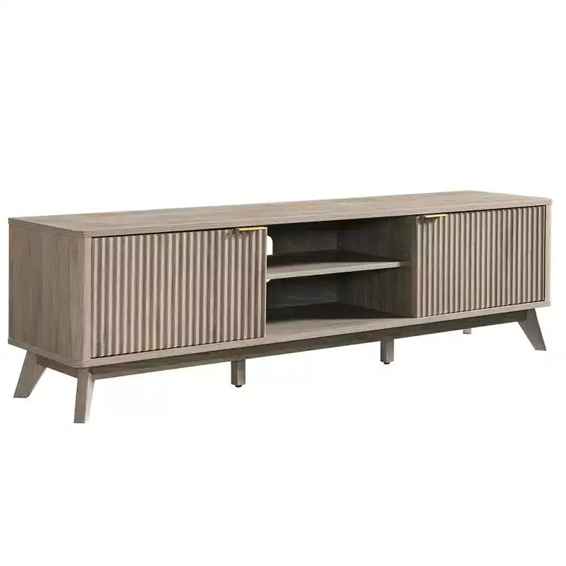 70" TV Stand Entertainment Center for TVs Up to 80", Wood Media Console with Open Storage & Side Cabinets