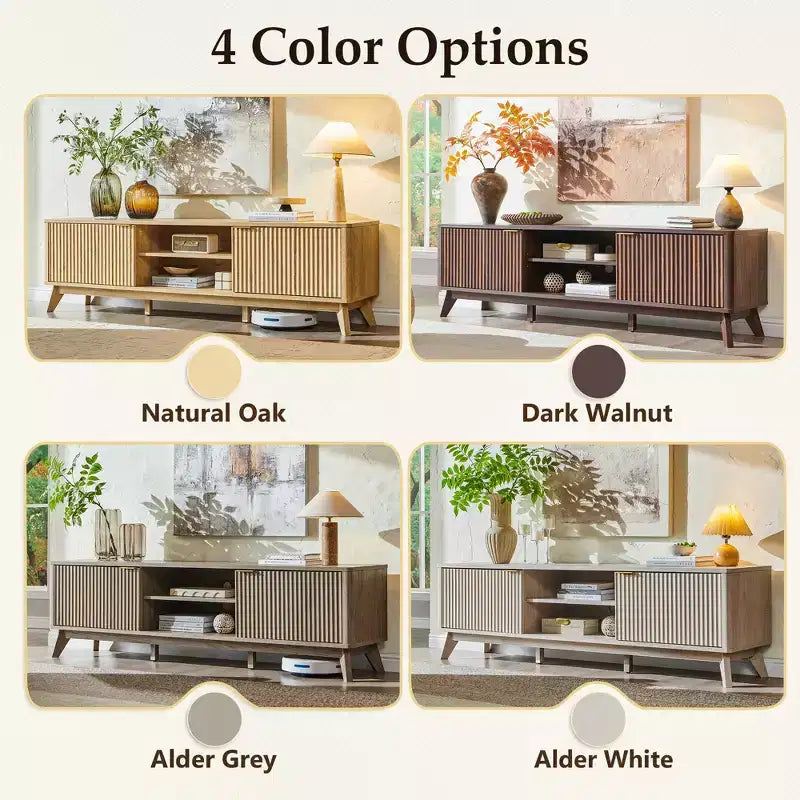 70" TV Stand Entertainment Center for TVs Up to 80", Wood Media Console with Open Storage & Side Cabinets