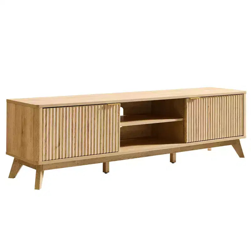 70" TV Stand Entertainment Center for TVs Up to 80", Wood Media Console with Open Storage & Side Cabinets