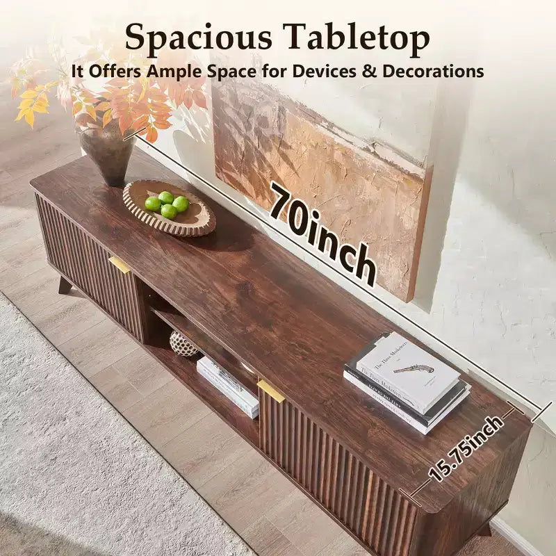70" TV Stand Entertainment Center for TVs Up to 80", Wood Media Console with Open Storage & Side Cabinets