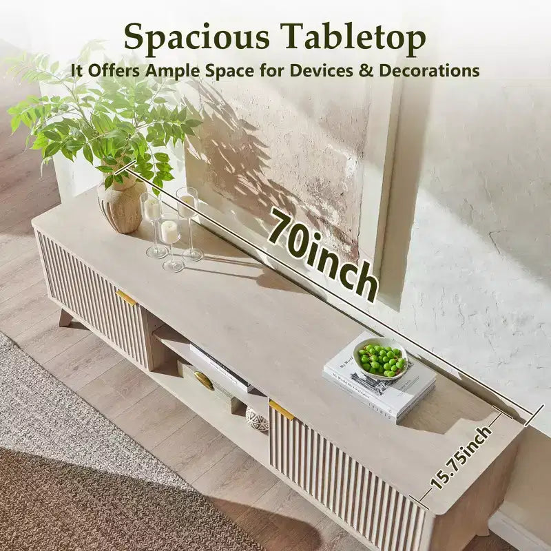 70" TV Stand Entertainment Center for TVs Up to 80", Wood Media Console with Open Storage & Side Cabinets