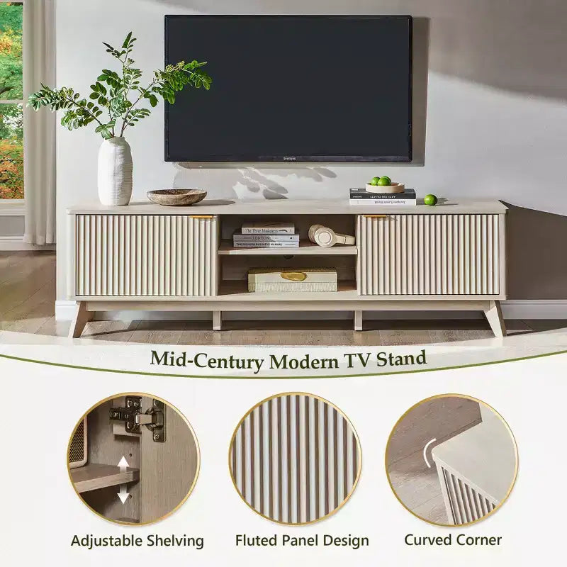 70" TV Stand Entertainment Center for TVs Up to 80", Wood Media Console with Open Storage & Side Cabinets