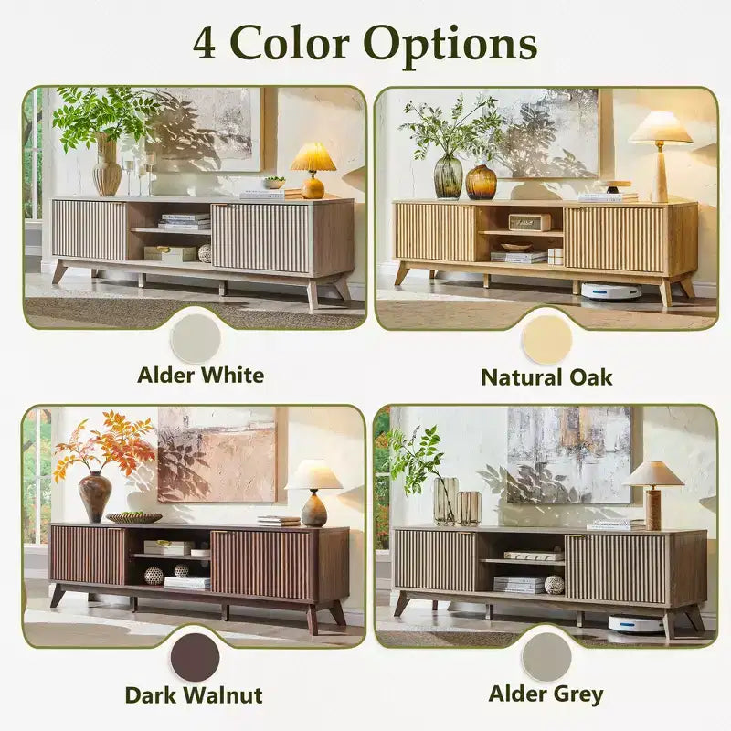 70" TV Stand Entertainment Center for TVs Up to 80", Wood Media Console with Open Storage & Side Cabinets