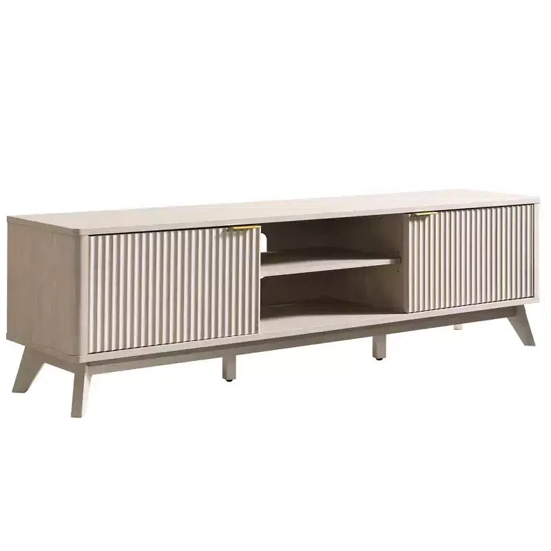 70" TV Stand Entertainment Center for TVs Up to 80", Wood Media Console with Open Storage & Side Cabinets