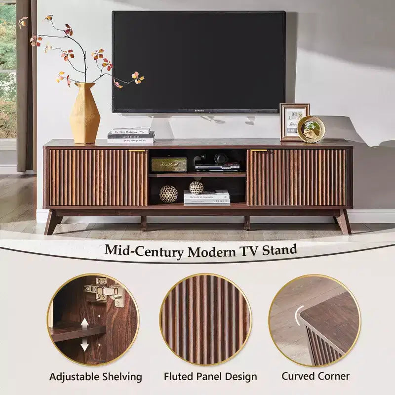 70" TV Stand Entertainment Center for TVs Up to 80", Wood Media Console with Open Storage & Side Cabinets
