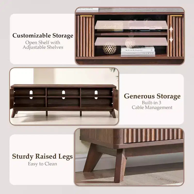 70" TV Stand Entertainment Center for TVs Up to 80", Wood Media Console with Open Storage & Side Cabinets