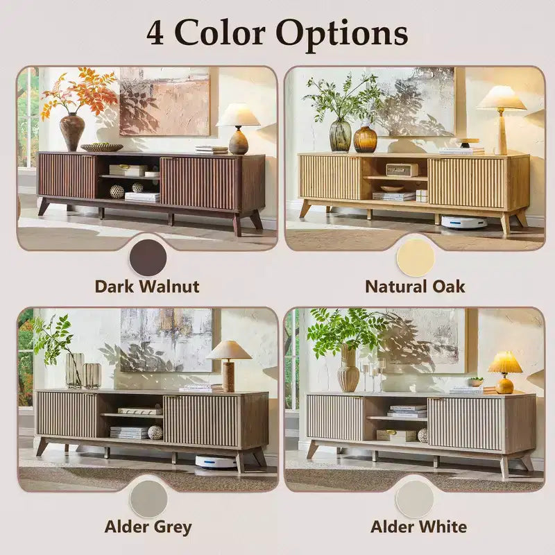 70" TV Stand Entertainment Center for TVs Up to 80", Wood Media Console with Open Storage & Side Cabinets