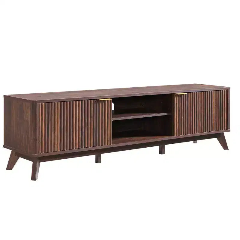 70" TV Stand Entertainment Center for TVs Up to 80", Wood Media Console with Open Storage & Side Cabinets