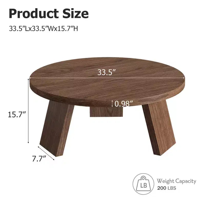 33.5" Round Coffee Table with Inclined Legs, Modern Circle Accent Table for Living Room & Bedroom