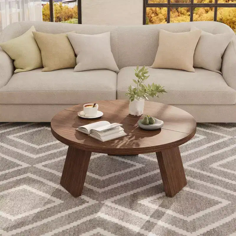 33.5" Round Coffee Table with Inclined Legs, Modern Circle Accent Table for Living Room & Bedroom