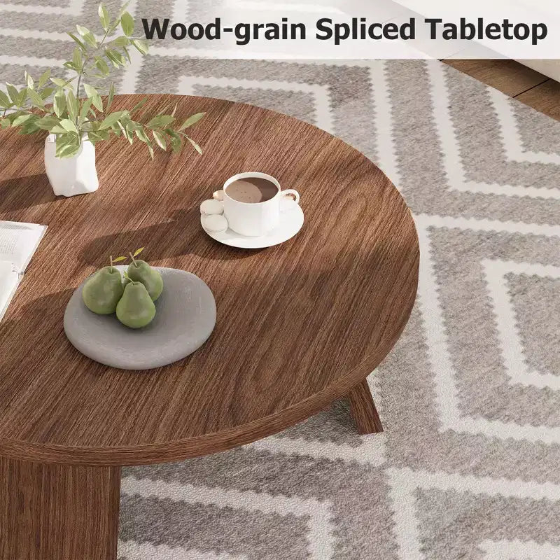 33.5" Round Coffee Table with Inclined Legs, Modern Circle Accent Table for Living Room & Bedroom