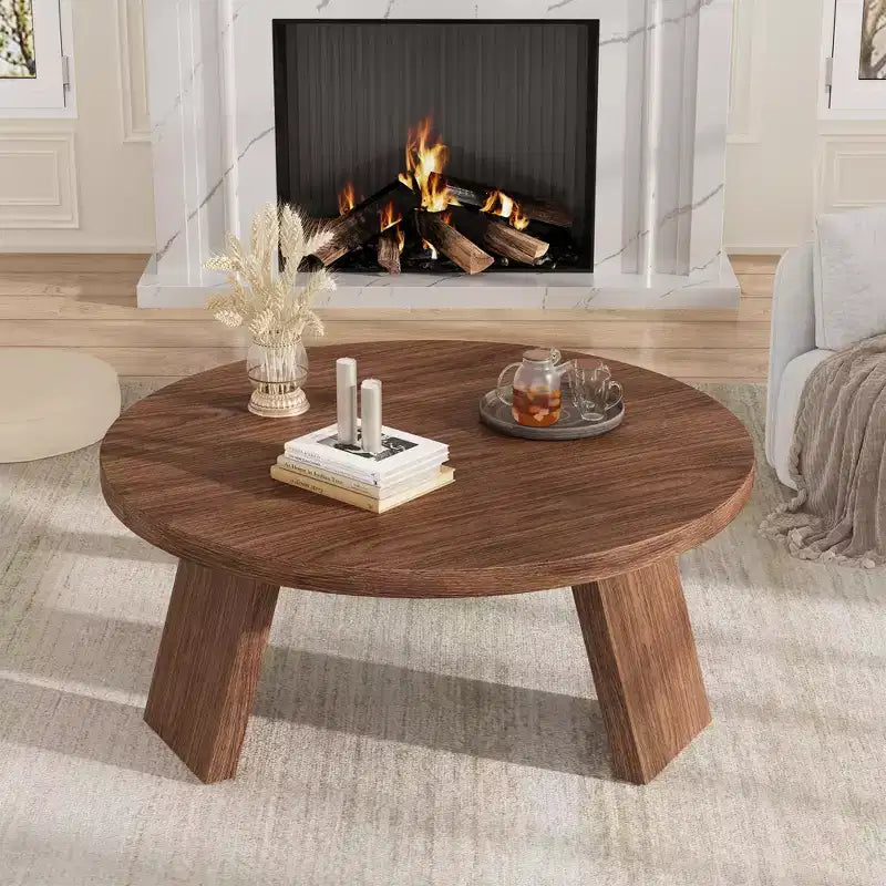 33.5" Round Coffee Table with Inclined Legs, Modern Circle Accent Table for Living Room & Bedroom